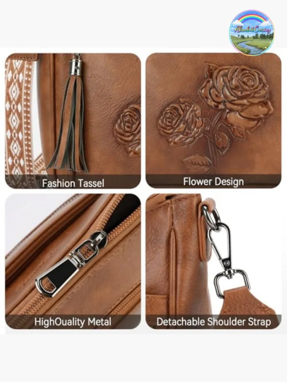 Trendy Vegan Leather Hobo Crossbody Bag with Embossed Floral Rabbit Pattern